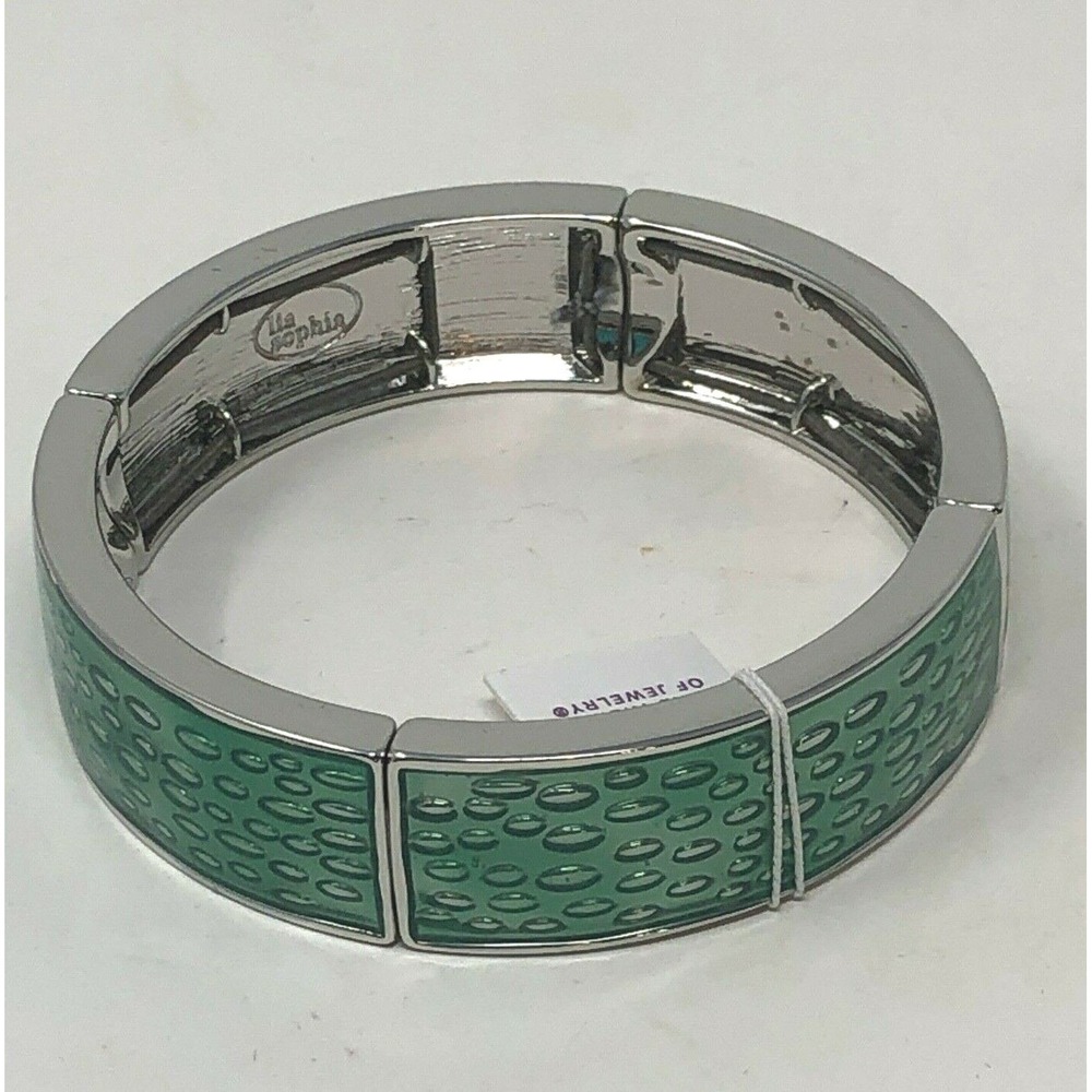 Lia Sophia Bracelet Silver Green Water Droplets Stretch Quench